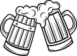 Beer Mugs Cheers Illustration – Toasting Glasses with Foam and Splash Vector Design