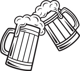Beer Mugs Cheers Illustration – Toasting Glasses with Foam and Splash Vector Design