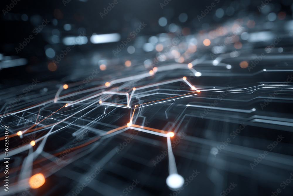 Poster abstract digital network glowing lines and nodes technology background