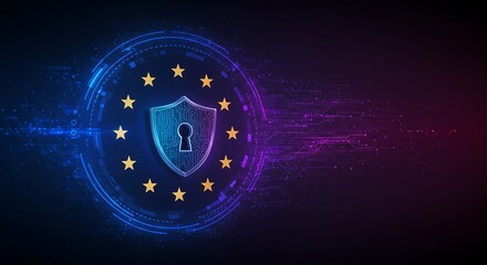 Digital shield with EU stars, data flow