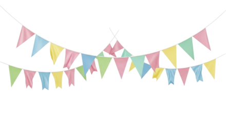 Festive Pastel Party Bunting Garland Celebration Decorations Colorful Triangle Flags Holiday on transparent background
