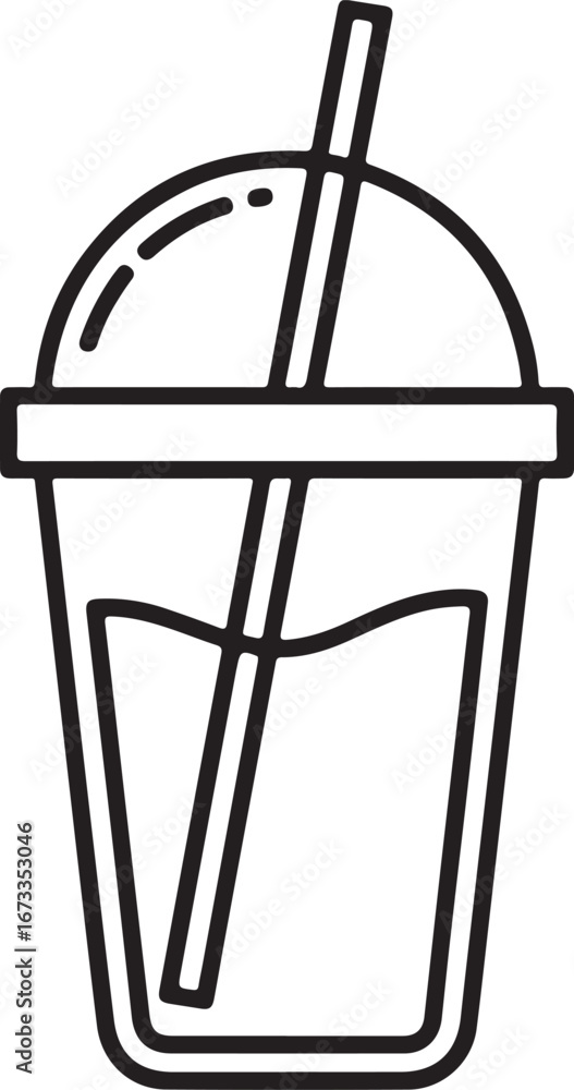 Poster simple line art icon of a refreshing drink with a straw