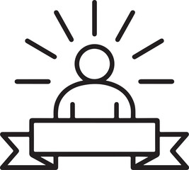 Icon of a person with a radiating halo and a banner for text