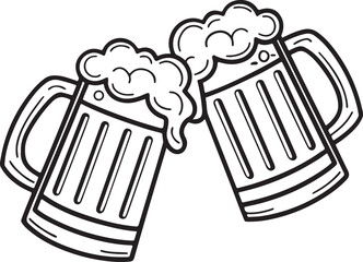 Beer Mugs Cheers Illustration – Toasting Glasses with Foam and Splash Vector Design