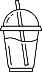 Simple outline drawing of a cold drink in a plastic cup with a straw