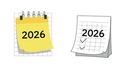 Calendar pages for the year twenty twenty six on white background