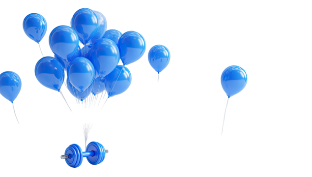 Blue balloons lift weights