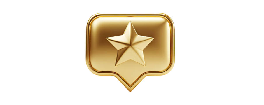 Gold star graphic in a chat bubble shape