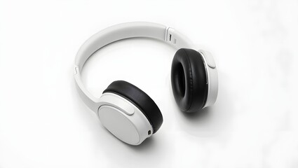 Modern white wireless headphones with black earcups on a white background