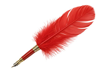 Vibrant Red Quill Pen A Symbol of Elegant Writing and Artistic Expression on transparent background