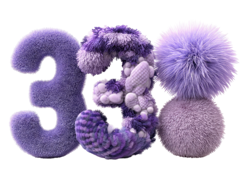 Purple textured numbers with decorative pom-poms