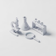 Minimalist Science Laboratory Scene with Test Tubes and Microscope