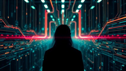 the lone coder enters the neon core of the digital frontier