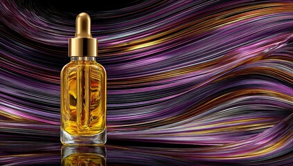 Naklejka premium Golden serum dropper bottle on abstract wavy background