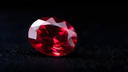 Naklejka premium Brilliant oval cut red gemstone on dark textured surface