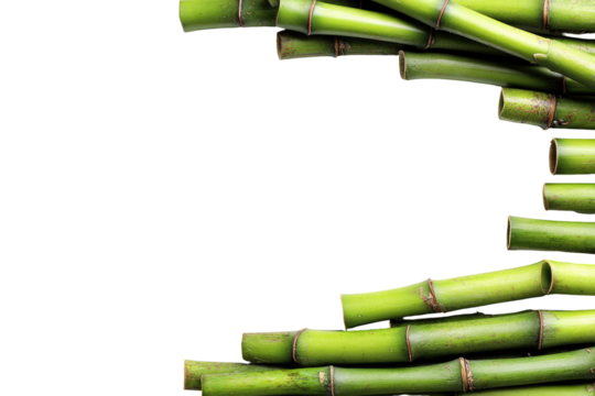 Close-up of fresh green bamboo stalks framing a black background