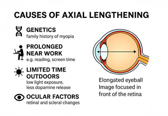 Causes of Axial Lengthening in Myopia Infographic