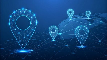Network of Location Pins Across a Digital World Map Background navigation