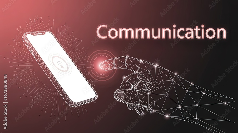 Poster digital connectivity concept: a futuristic illustration shows a connection between a smart phone and