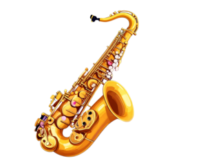 Cartoon-Style Saxophone with Colorful Floating Music Notes