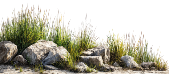 Rocky outcrop with tall grasses