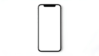 Modern black smartphone with a blank white screen for mockup, isolated on a clean white background