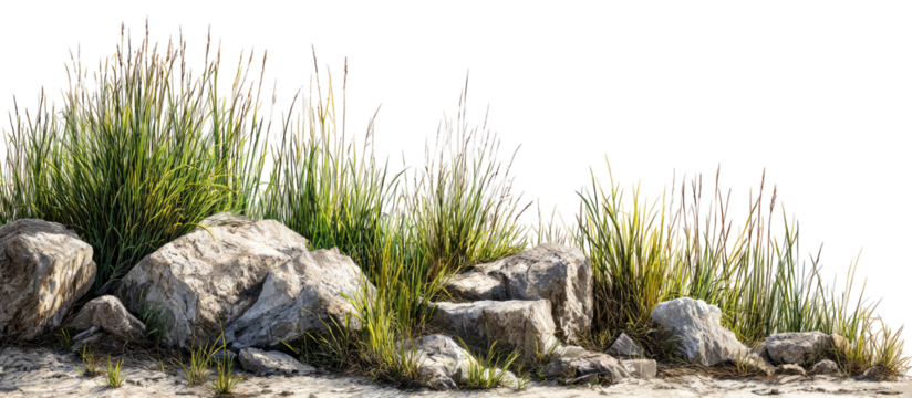 Rocky outcrop with tall grasses