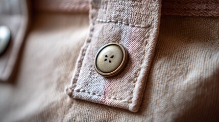 Close-up of a light beige button on fabric.