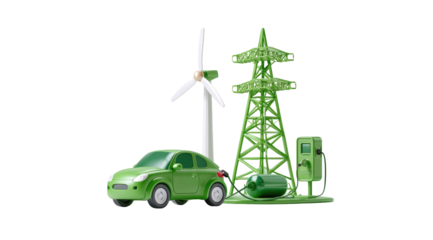 Green electric car, wind turbine, and power tower