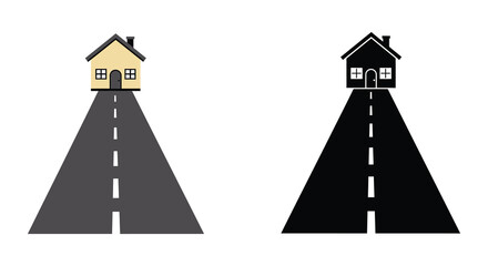 Two houses on roads going in different directions