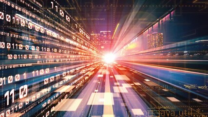 Software development, application programming code and tacit computer coding . Concept of smart digital transformation and technology disruption that changes global trends in new information era . - Powered by Adobe