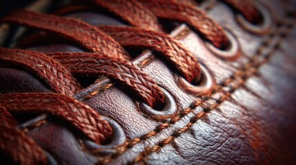 Close-up view of leather shoe laces.