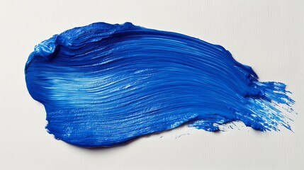 Single smooth blue brushstroke on white canvas