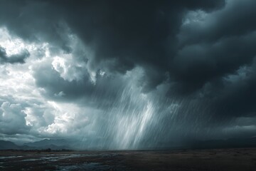Cloudburst with pouring rain from dark skies perfect for weather or gear ads
