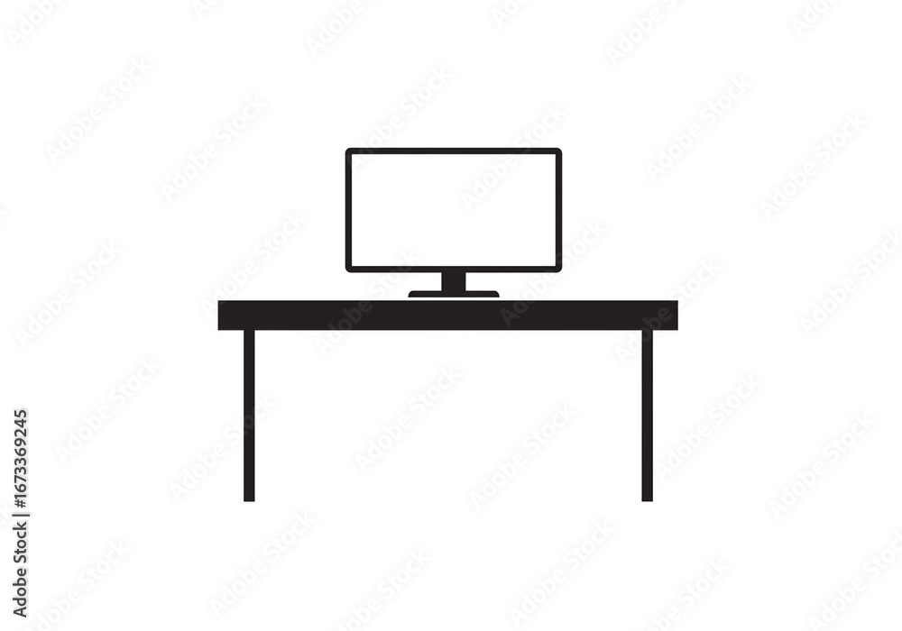 Poster modern minimalist desk with blank screen computer perfect for design or business concepts