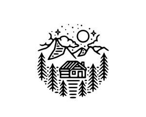 Small house in forest illustration