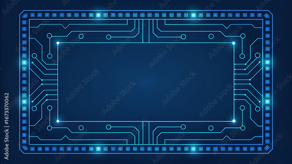 Aufkleber digital circuit board frame with empty rectangular space and lights technology