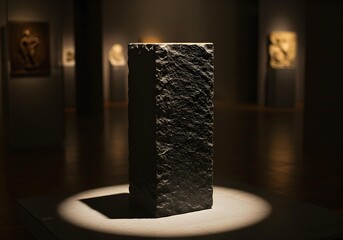Abstract Textured Pedestal in Spotlight within Art Gallery for Product Presentation