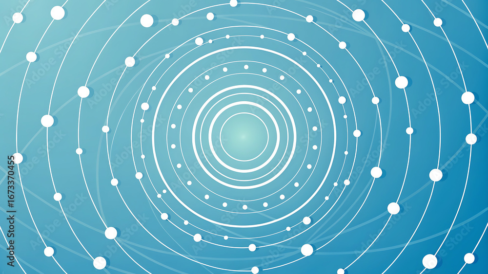 Poster concentric circles and dots on a blue gradient background abstract pattern