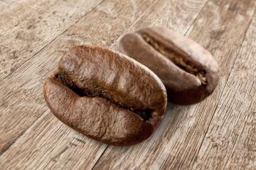 Fresh aroma roasted coffee beans on desk