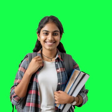 Smiling student holding books animation, transparent 4K video, green screen
