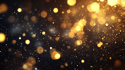 Obraz premium Dark background with bokeh lights—creates mystery & magic atmosphere; particles dance in air (enhances enchanting quality); blurred golden light shines, emits sparkles/glows
