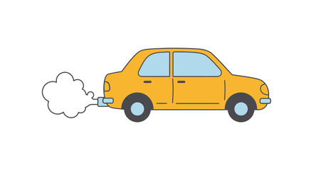 Obraz premium Yellow car emitting exhaust fumes on a clean white background