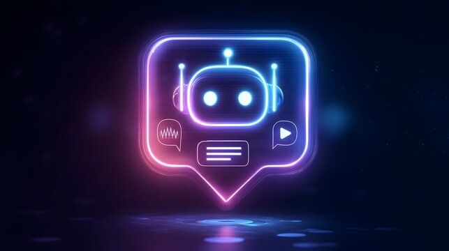 Friendly AI robot assistant chatting with speech bubble and smartphone, futuristic artificial intelligence concept for customer support and chatbot