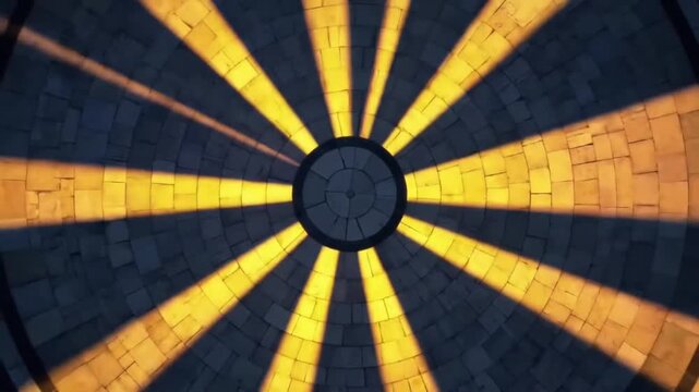 Golden Sunlight Rays on Circular Stone Pavement