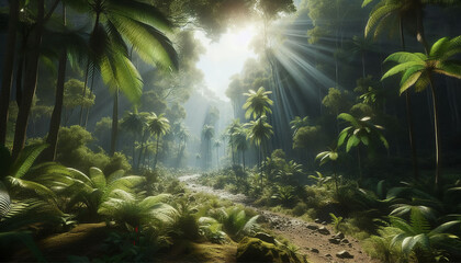 Sunlit Jungle with Lush Greenery