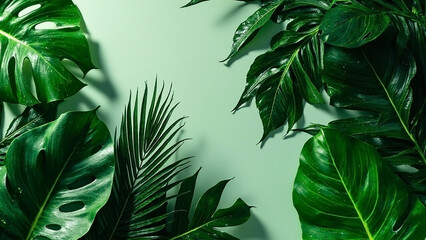Nature Botanical Border with Monstera Leaves
