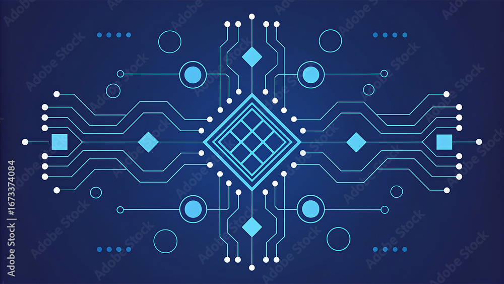 Aufkleber symmetrical blue circuit board design with central processor technology computer