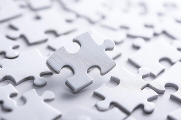 Fototapeta premium Single white puzzle piece amongst many