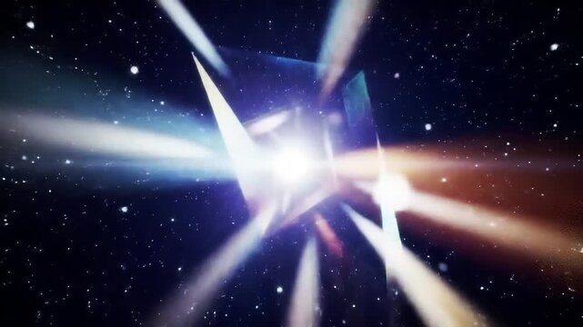 Bright Iridescent Geometric Shapes Rotating in Space